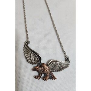 Bird‎ In Flight Eagle Two Tone Brass and Silver Tone Necklace Vintage